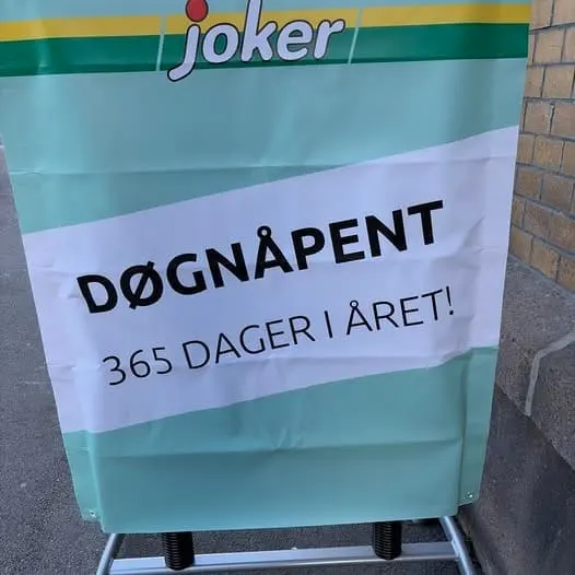 Joker Osebro-skilt: Døgnåpent 365 dager i året
